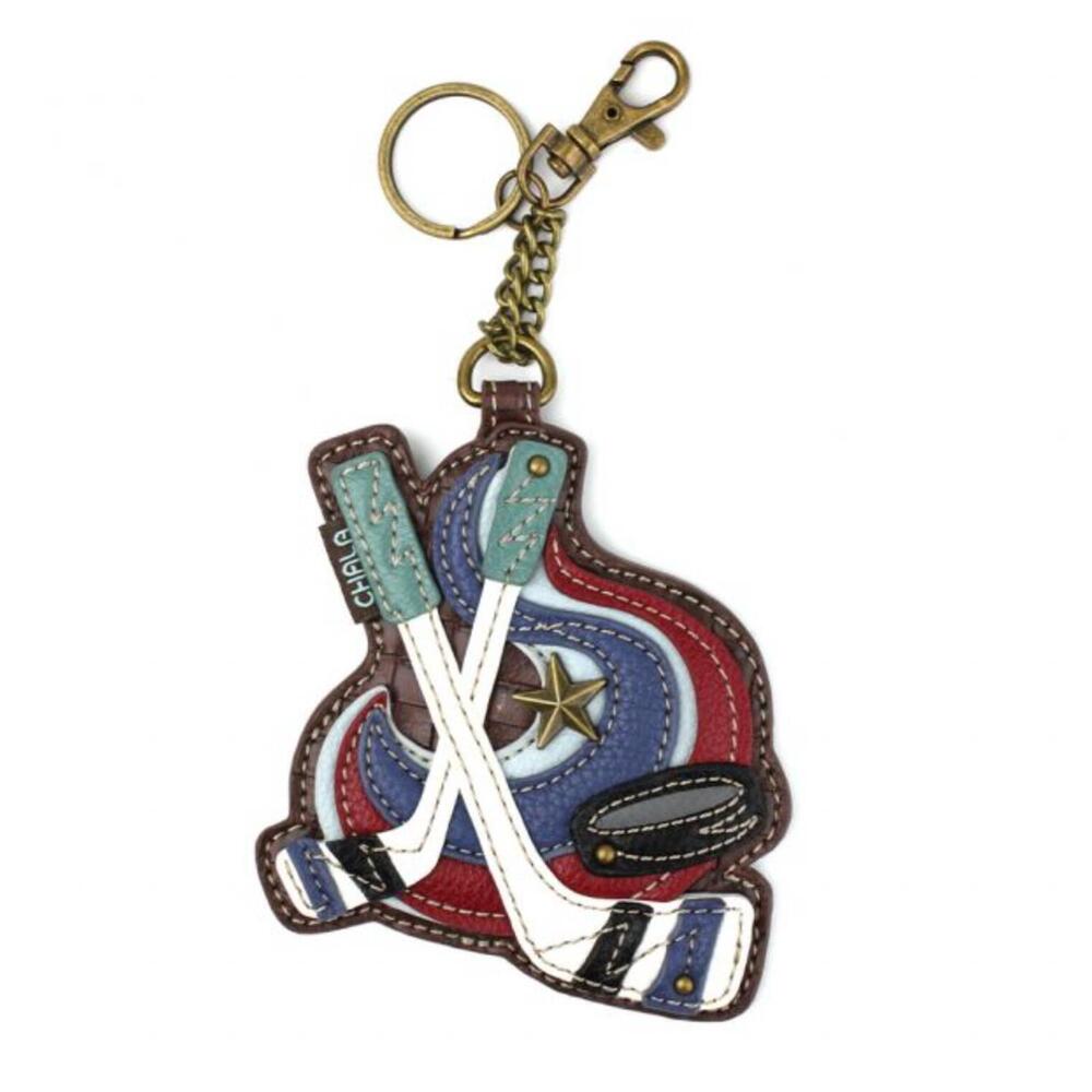 NEW CHALA women's hockey coin purse key fob bag charm in blue and brown